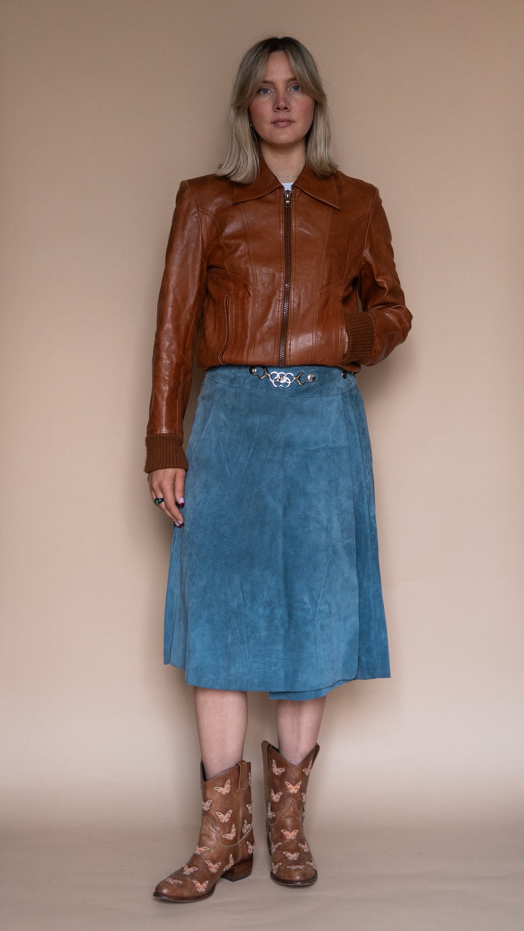 ‘70s BLUE SUEDE MIDI SKIRT - Size M