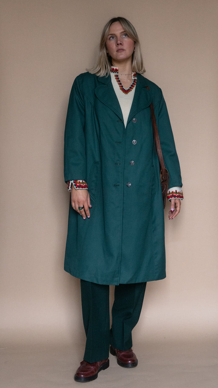 ‘70s GREEN TRENCH COAT - Size L