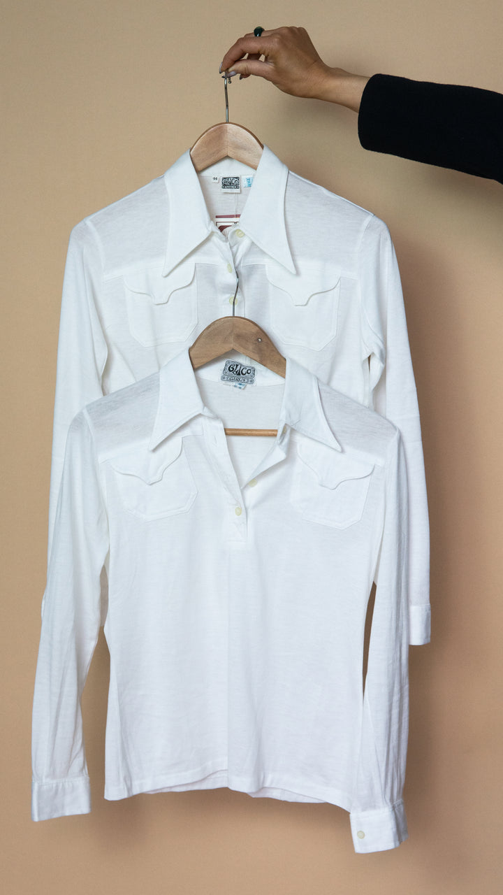 '70s WHITE DEAD-STOCK DAGGER SHIRT - Size S-M