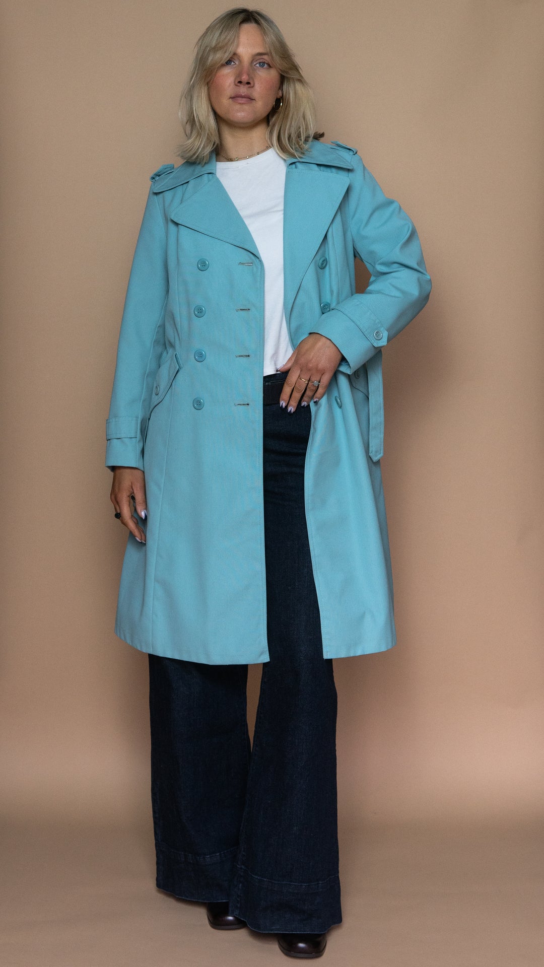 '70s BABY BLUE TRENCH COAT - Size M