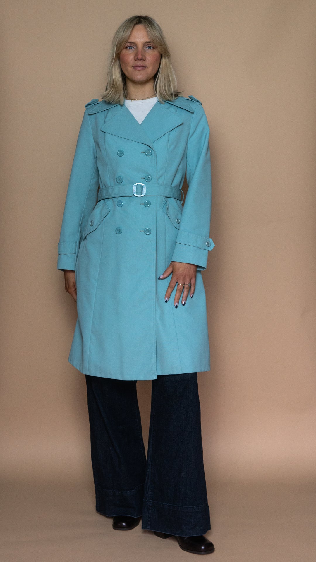 '70s BABY BLUE TRENCH COAT - Size M