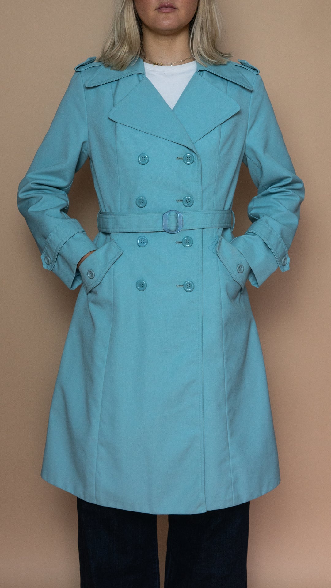 '70s BABY BLUE TRENCH COAT - Size M