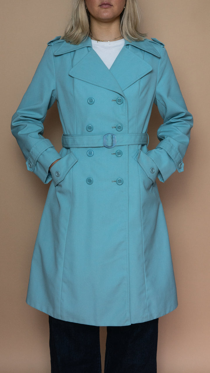 '70s BABY BLUE TRENCH COAT - Size M