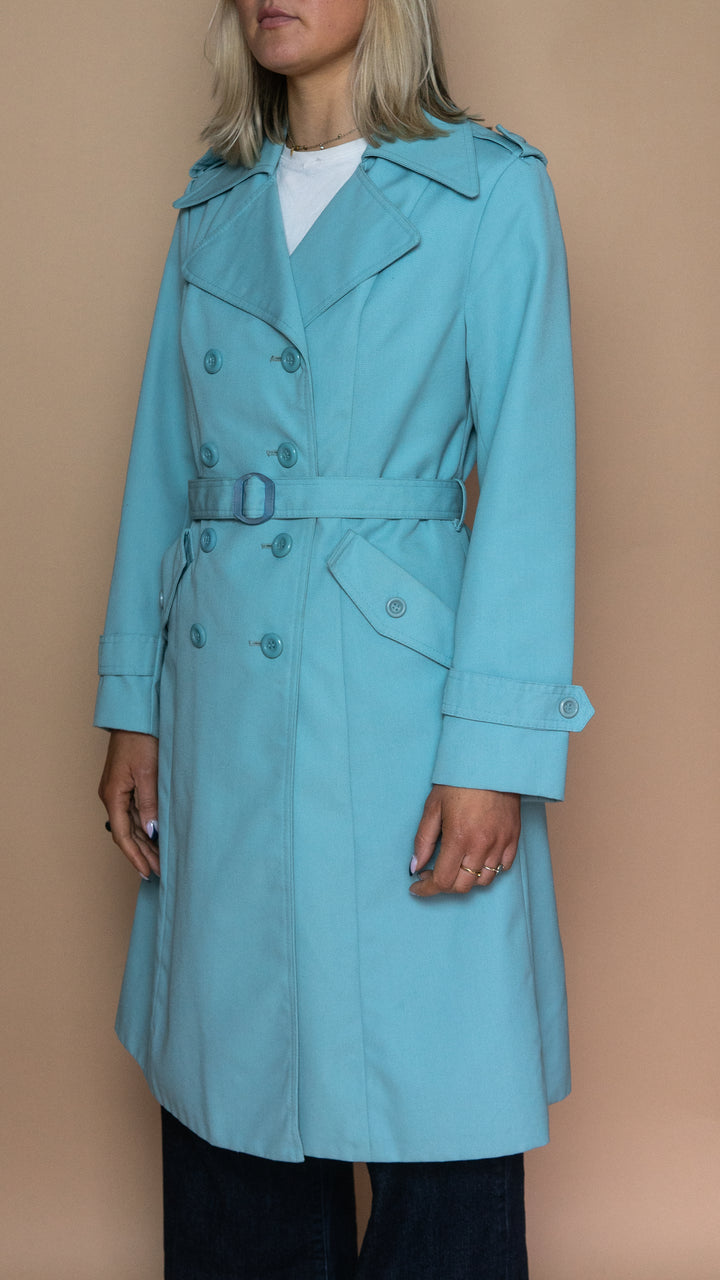 '70s BABY BLUE TRENCH COAT - Size M