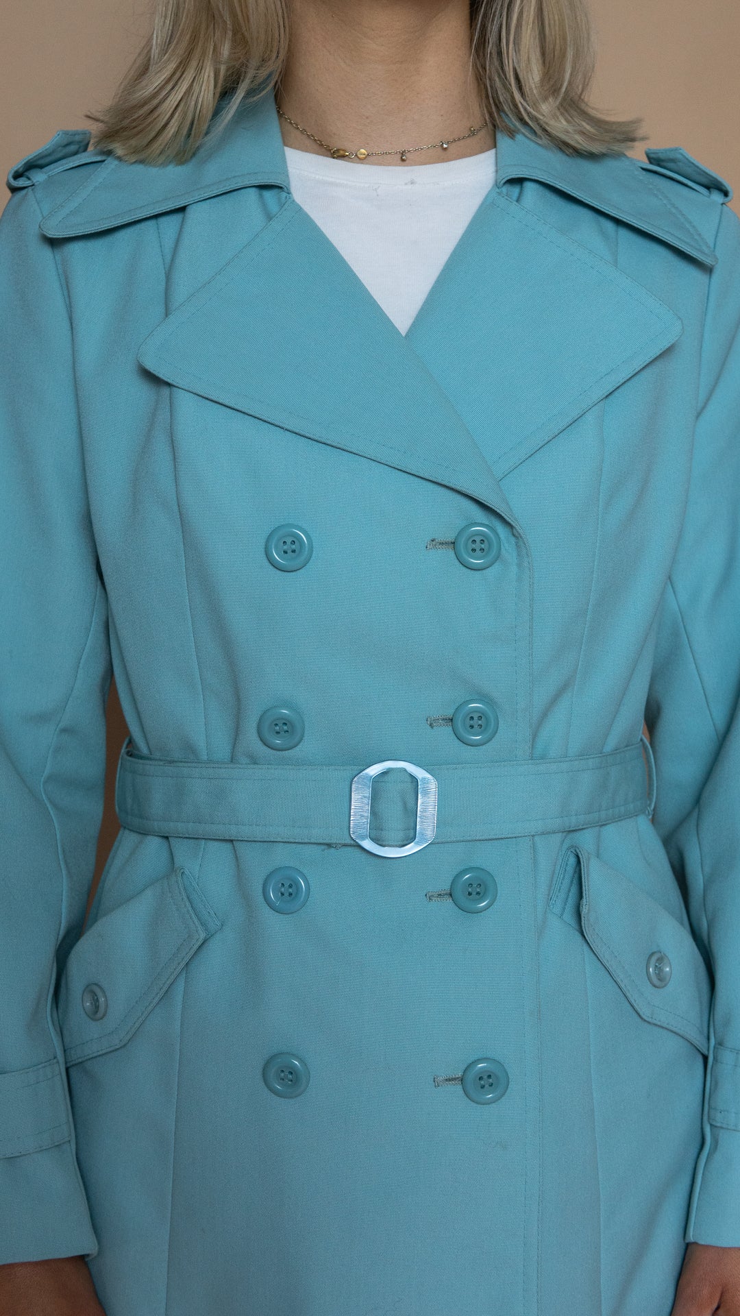 '70s BABY BLUE TRENCH COAT - Size M