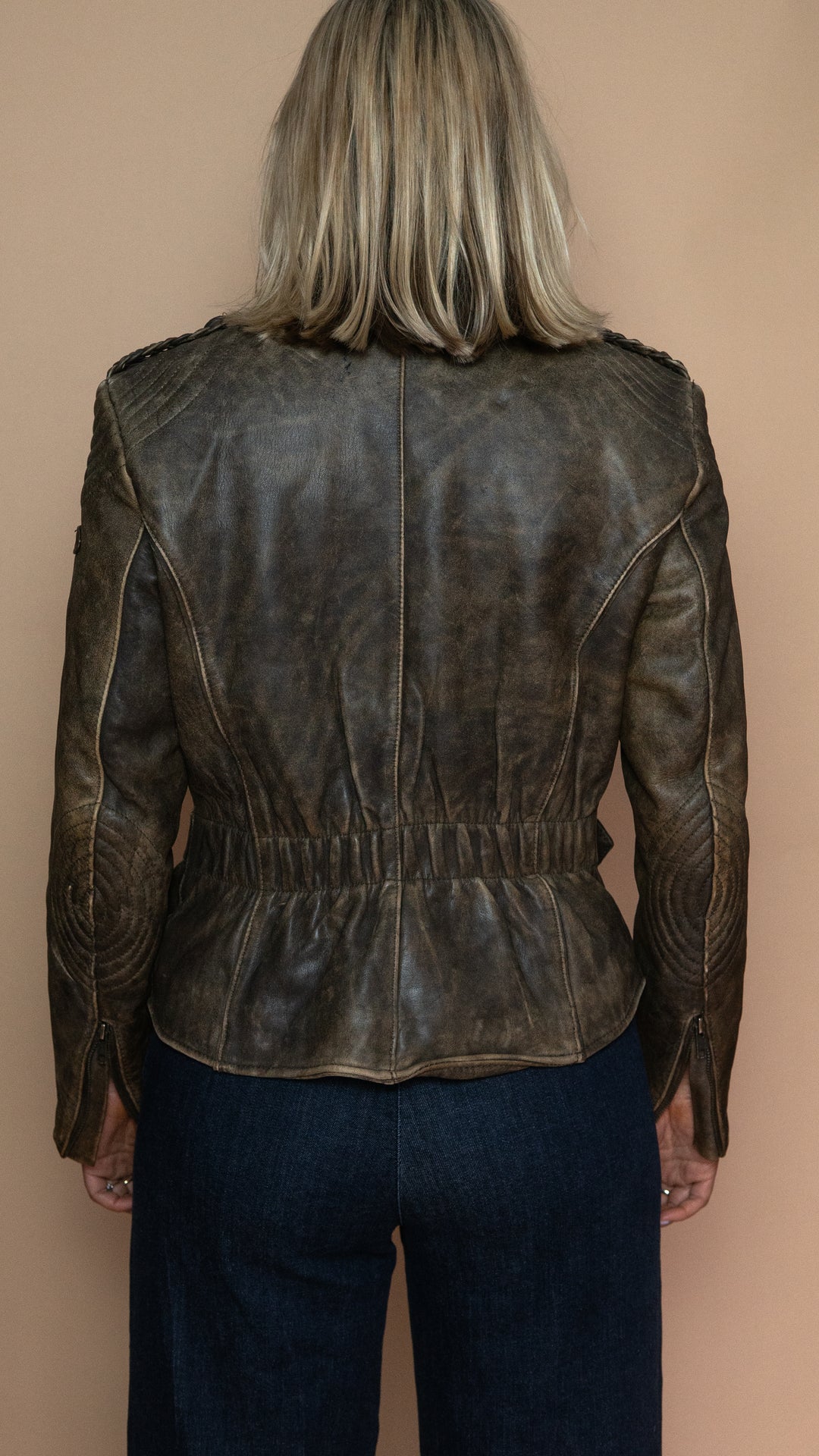 '90s BROWN BIKER LEATHER JACKET - Size M