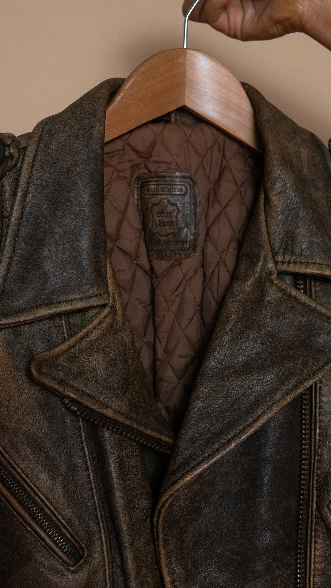 '90s BROWN BIKER LEATHER JACKET - Size M