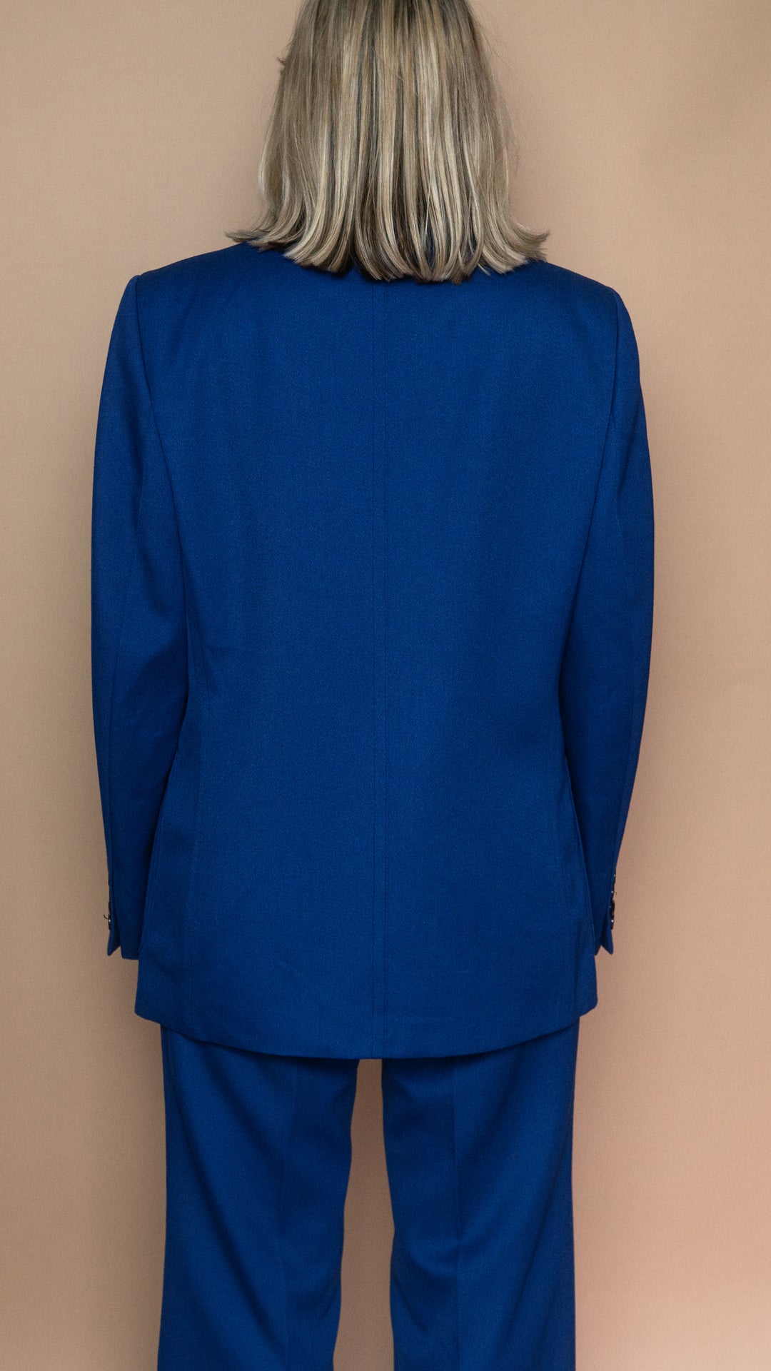 '70s COBALT BLUE TROUSER SUIT - Size L-XL