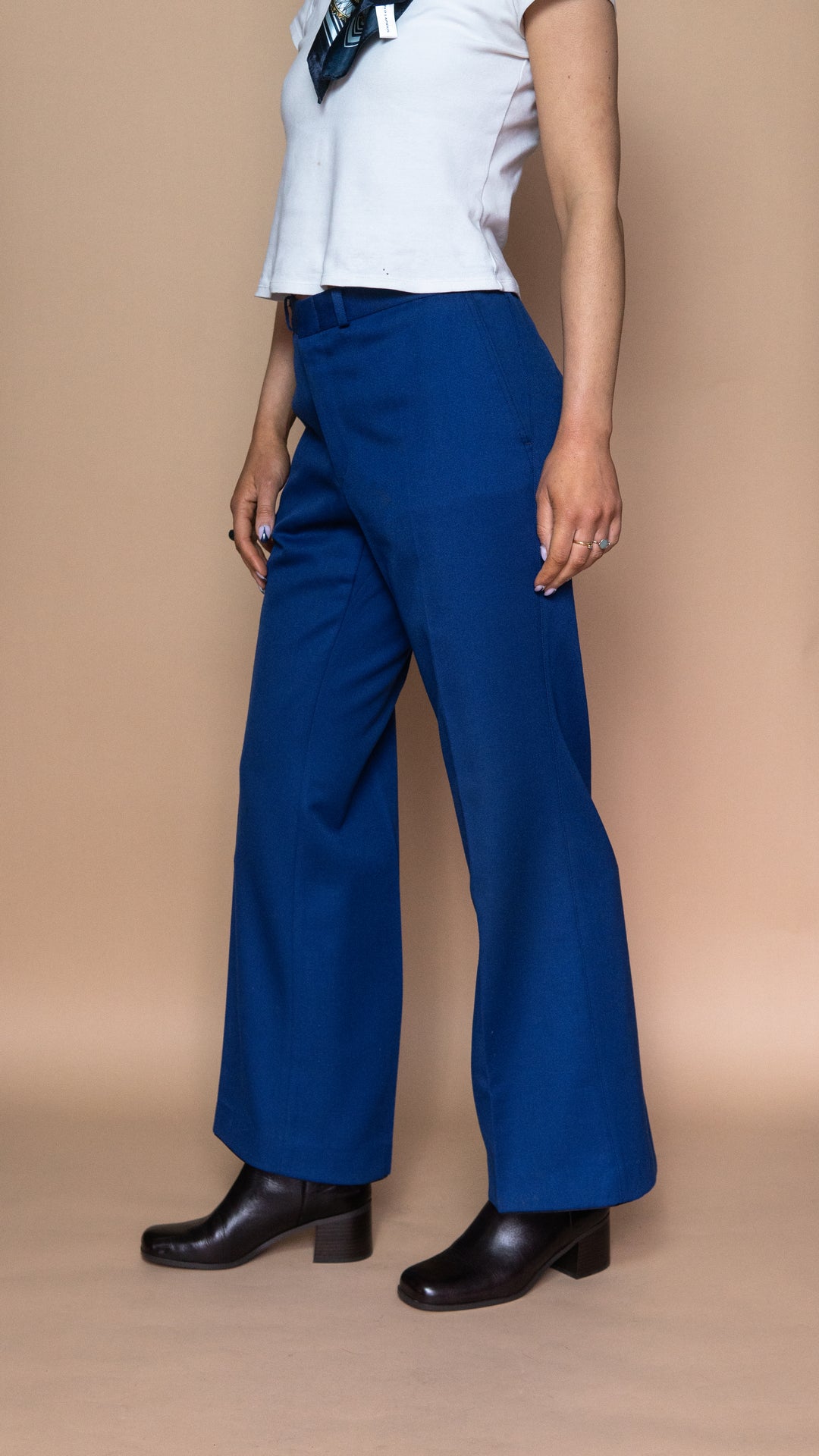 '70s COBALT BLUE TROUSER SUIT - Size L-XL