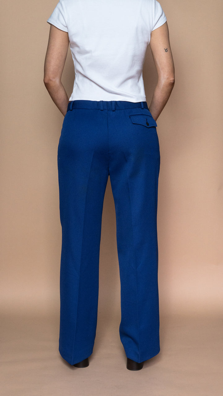 '70s COBALT BLUE TROUSER SUIT - Size L-XL