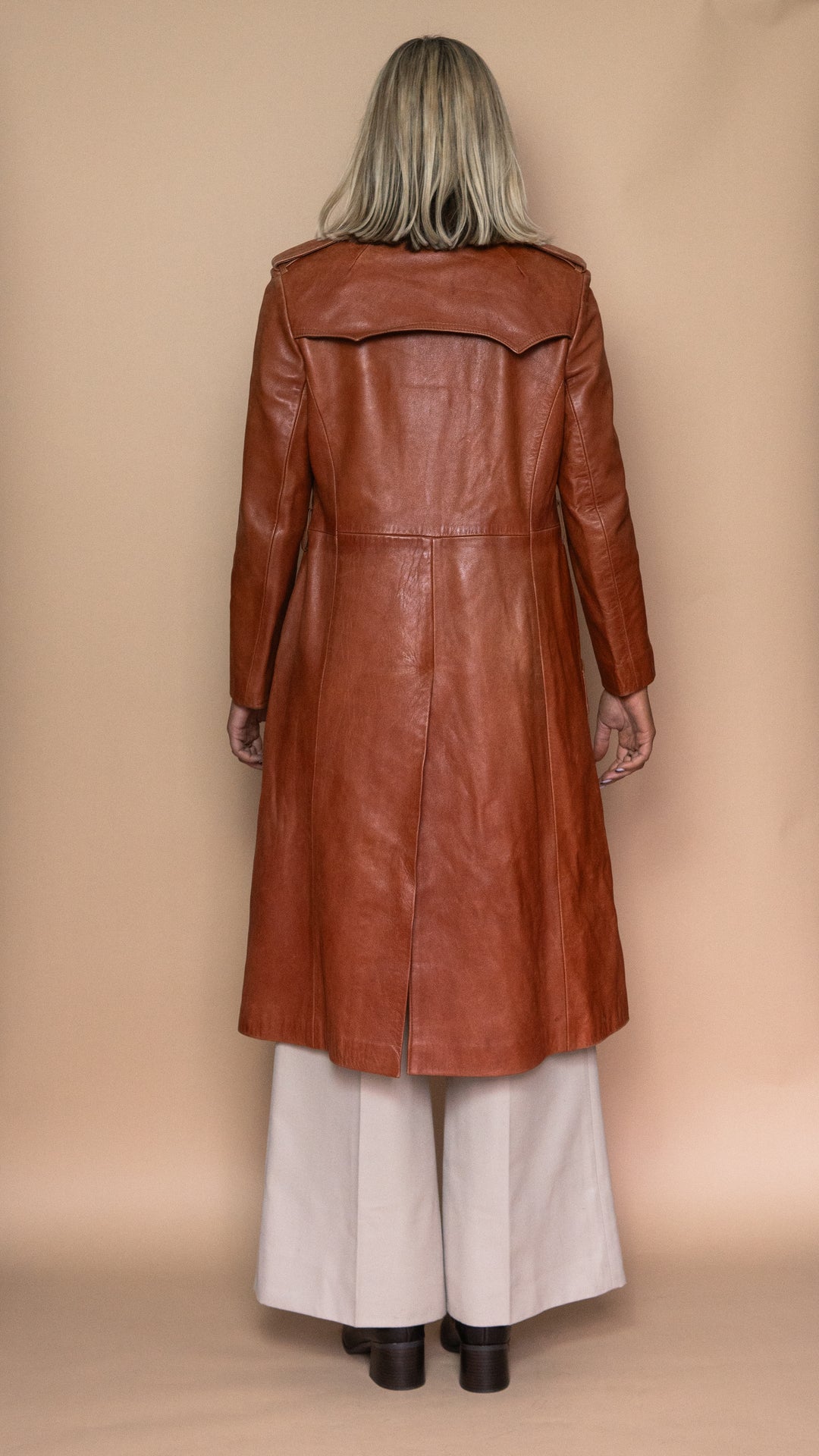 '60s TERRACOTTA LEATHER TRENCH COAT - Size S-M