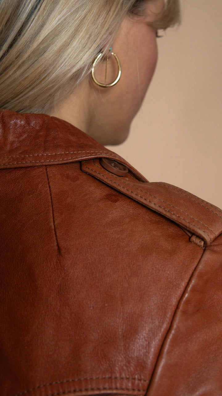 '60s TERRACOTTA LEATHER TRENCH COAT - Size S-M