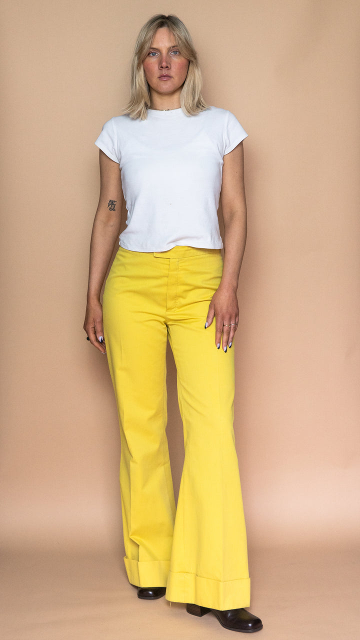 '70s YELLOW BELL BOTTOM FLARES - Size L