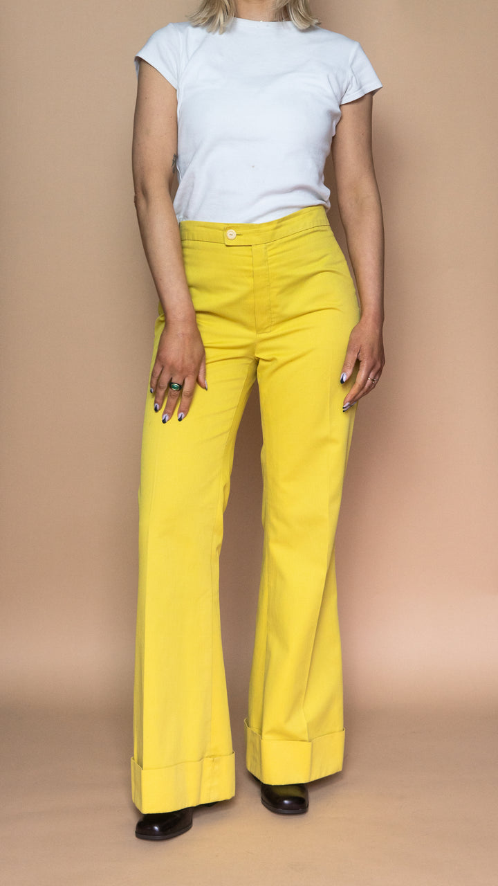 '70s YELLOW BELL BOTTOM FLARES - Size L