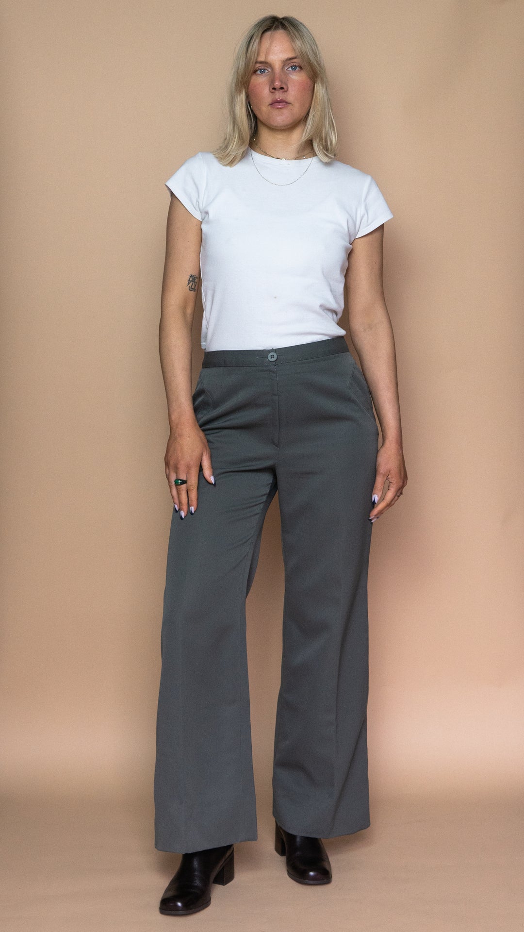 '70s GREY WIDE LEG FLARES - Size M