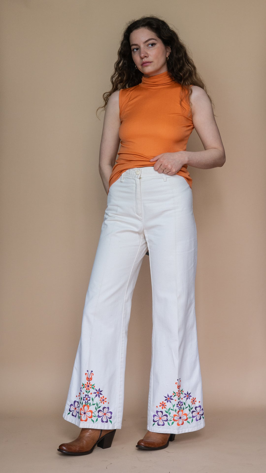 '70s DEADSTOCK ORANGE HALTER TOP - Size XS-M