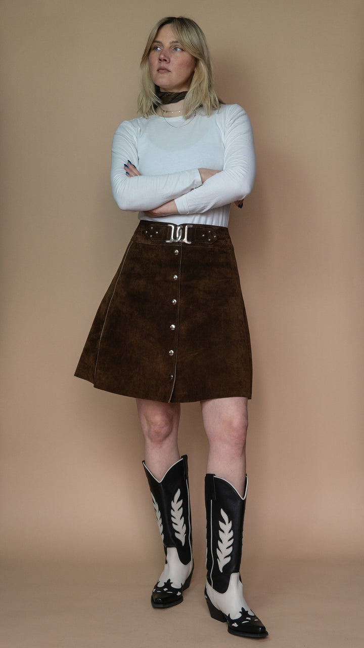 '70s BROWN SUEDE SKIRT - Size L