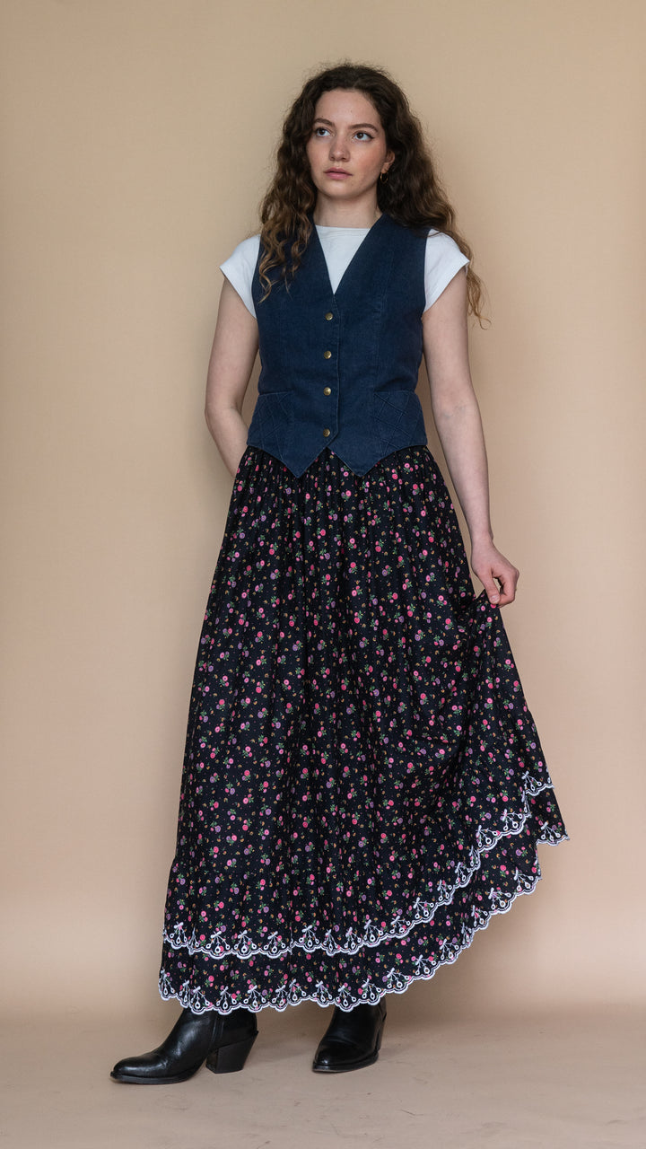 '70s DARK FLORALS MAXI SKIRT - Size XS-S