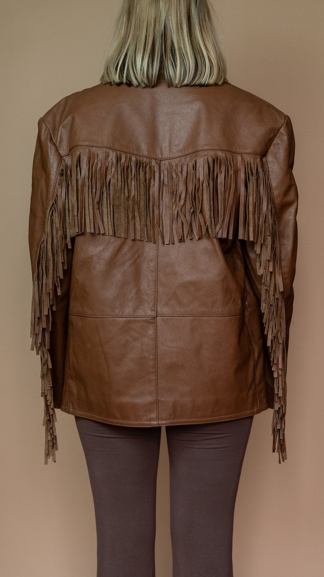 '90s BROWN FRINGE LEATHER JACKET - Size L