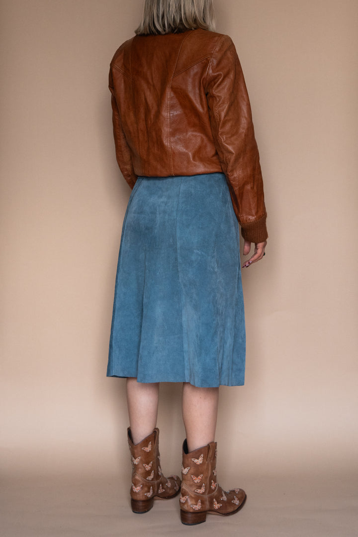 ‘70s BLUE SUEDE MIDI SKIRT - Size M