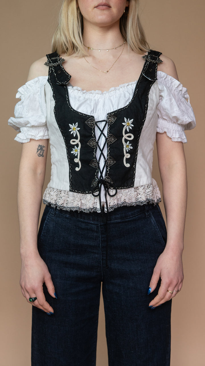 '90s FLORAL LINEN CORSET - Size M