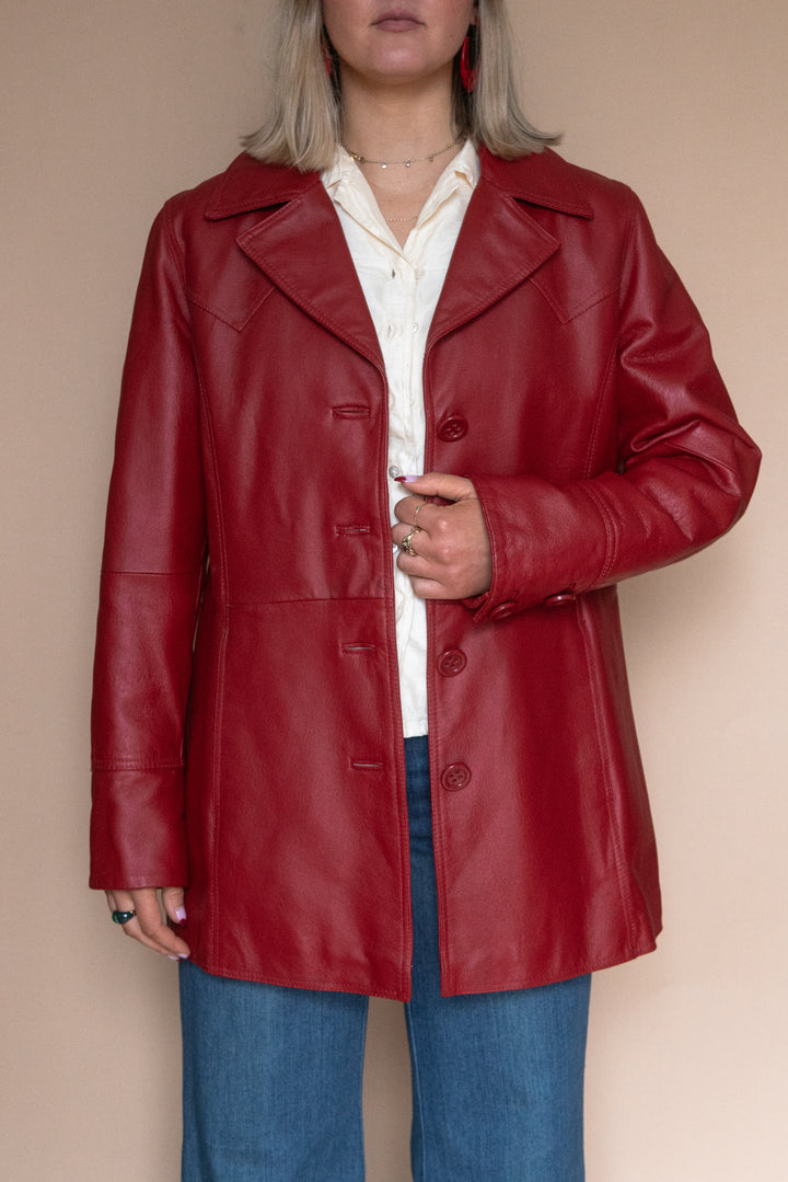 ‘90s RED LEATHER JACKET - Size M/L