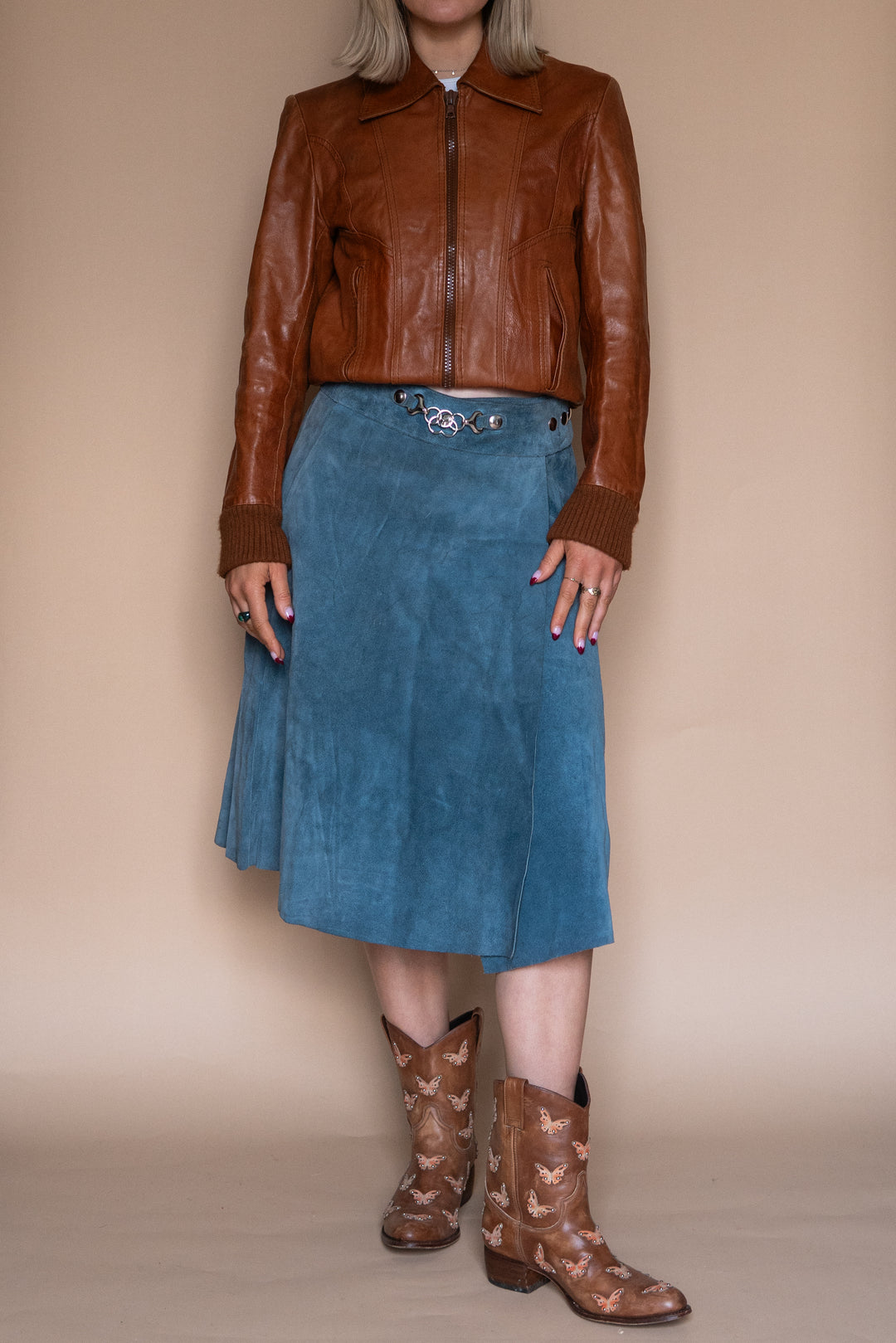 ‘70s BLUE SUEDE MIDI SKIRT - Size M