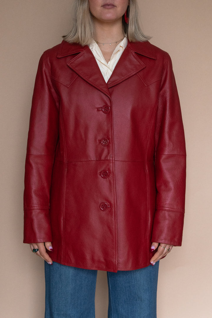 ‘90s RED LEATHER JACKET - Size M/L