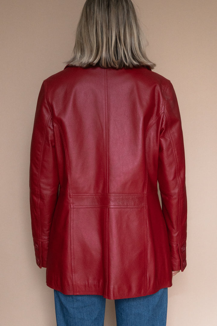 ‘90s RED LEATHER JACKET - Size M/L