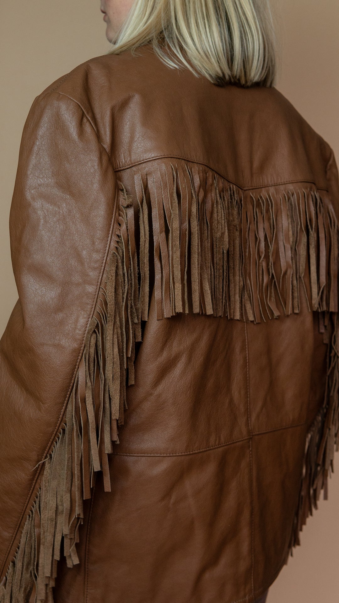 '90s BROWN FRINGE LEATHER JACKET - Size L