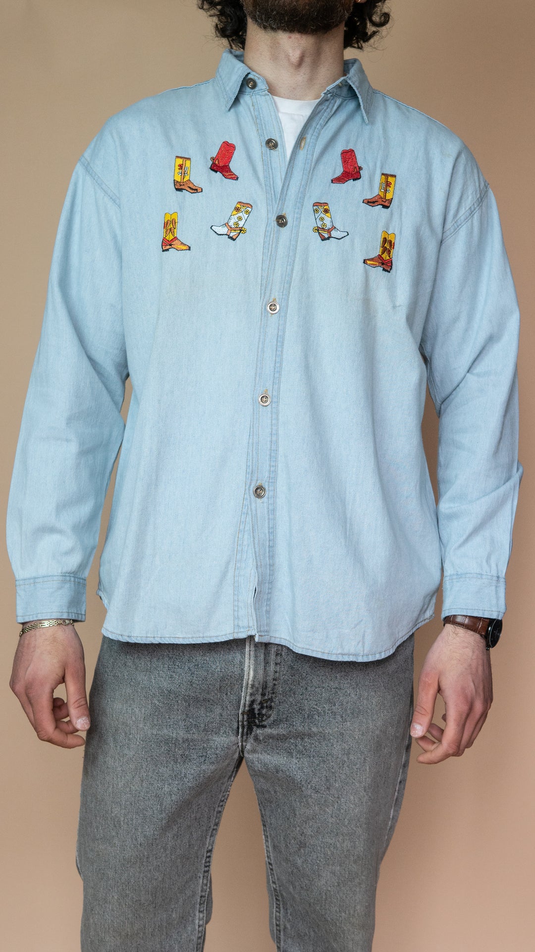 '90s DEADSTOCK COWBOY BOOT SHIRT - Size L-XL