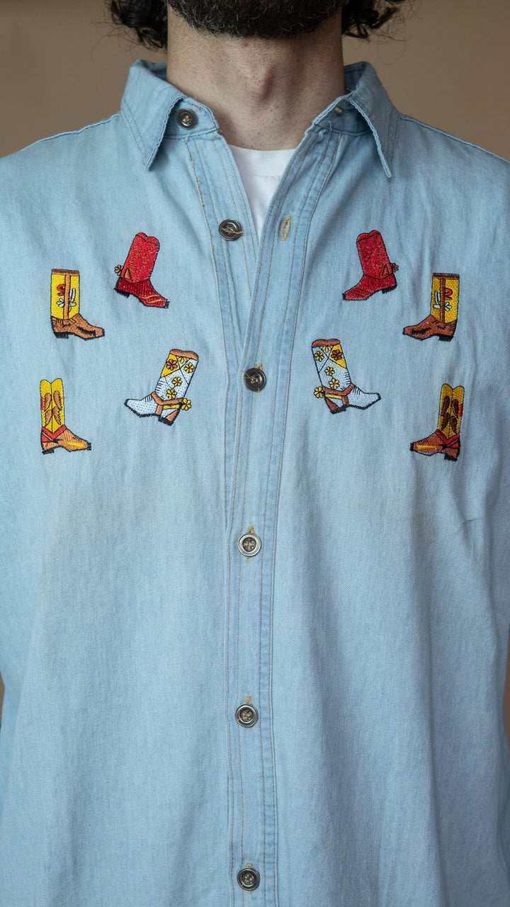 '90s DEADSTOCK COWBOY BOOT SHIRT - Size L-XL