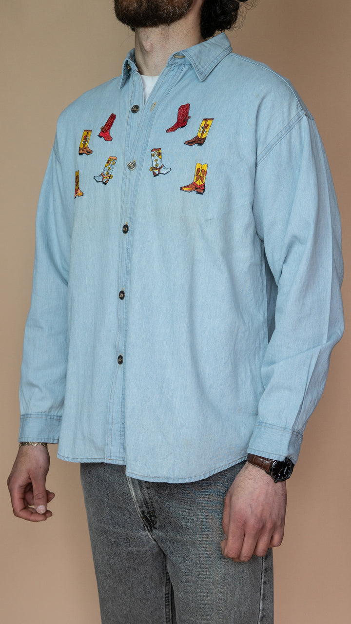 '90s DEADSTOCK COWBOY BOOT SHIRT - Size L-XL