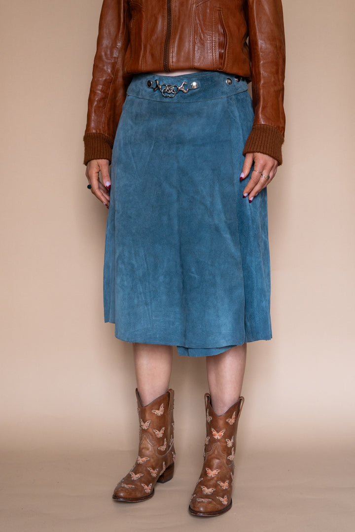 ‘70s BLUE SUEDE MIDI SKIRT - Size M