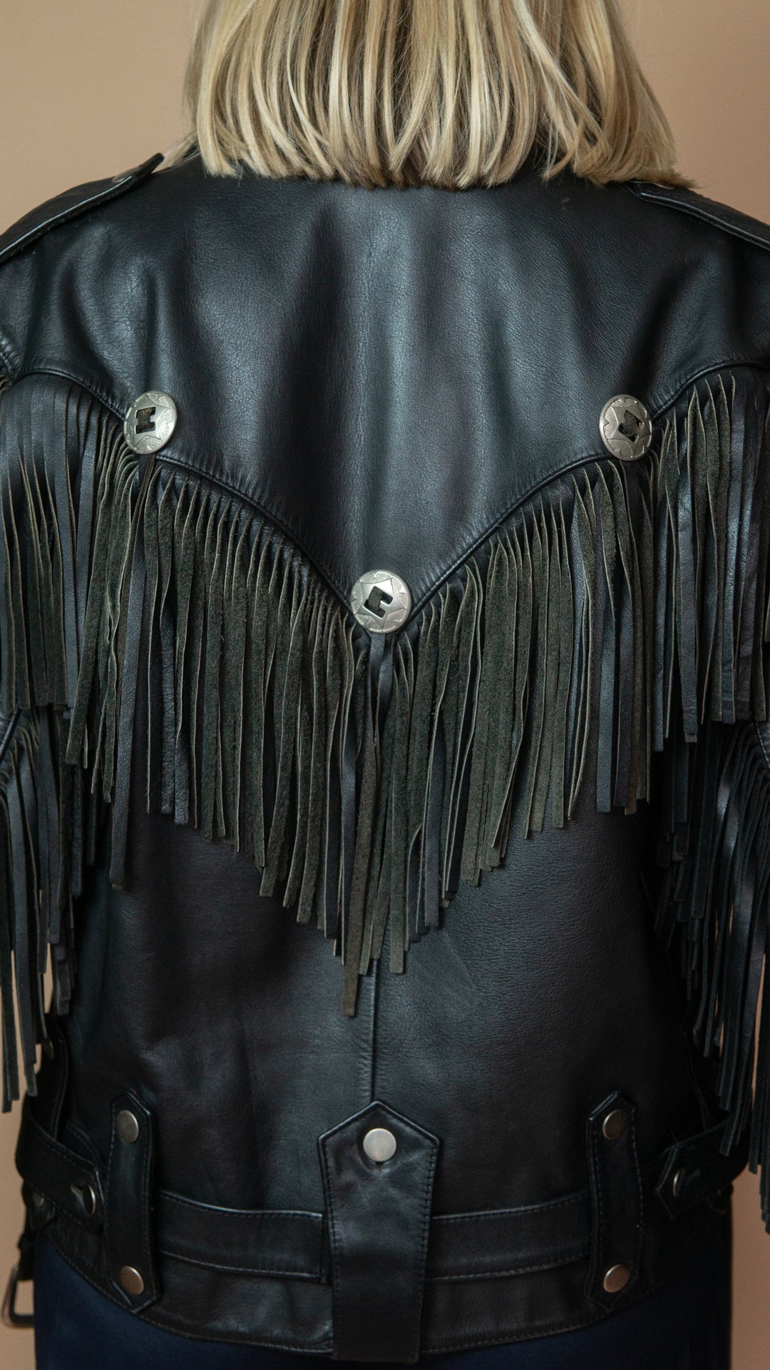 '90s BIKER FRINGE LEATHER JACKET - Size M