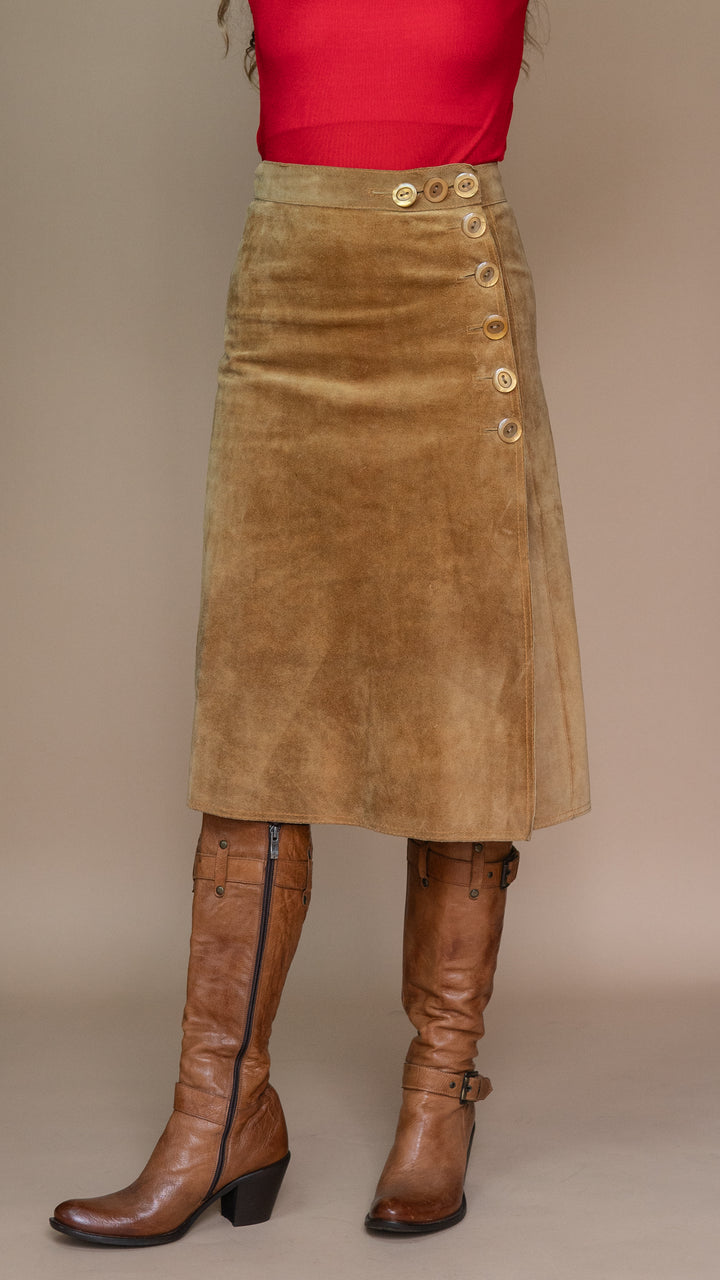 '70s CREAM SUEDE MIDI SKIRT - Size S