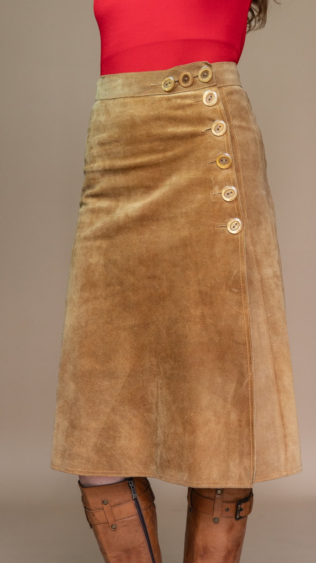 '70s CREAM SUEDE MIDI SKIRT - Size S