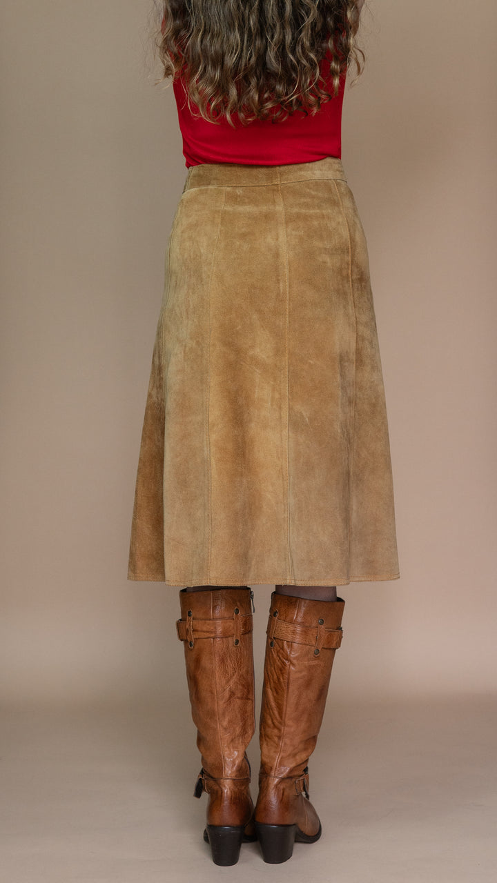 '70s CREAM SUEDE MIDI SKIRT - Size S